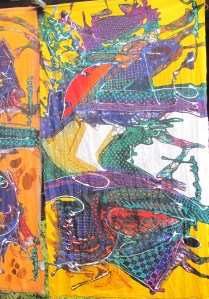 Batik by Bambang, still drying on the line. I am not sure if this is the right way up !