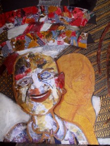 Batik collage and acrylic , by Bambang Darmo.