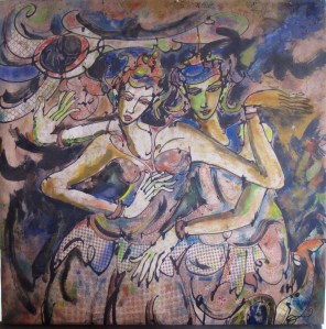 Dancers by Bambang Darmo, batik and acrylic on soft canvas.