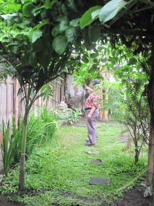 The lush garden next to his studio.