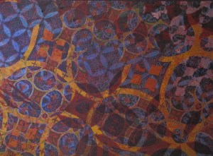 Detail of batik collaboration by Agus, Nia, and the Salish Indians.