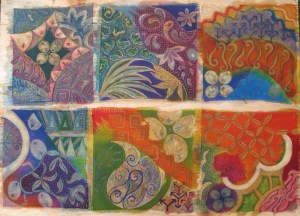 Second and third stages of waxing and dyeing.