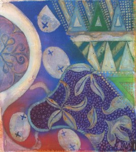 Batik design awaiting its final contrast dye.