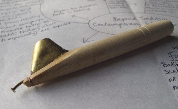 A Nitik canting that has been specially customised. The spout end has been cut four times to form a cross. When used confidently the canting creates tiny squares of wax.