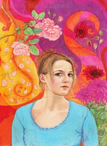 Batik art by artist Marina Elphick. British batik artist known for her exquisite portraits in this classic Indonesian art medium.