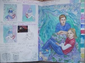 Watercolour sketches for life size double portrait.