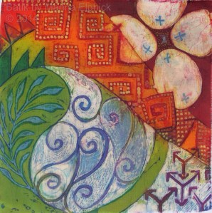 Batik sketch inspired by traditional batik, by Marina Elphick, UK batik artist. Batik art.
