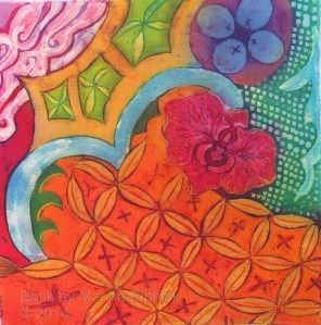 Batik design influenced by Perang, Kawung, Ceplok and using a little Nitik. By Marina Elphick, UK batik artist.