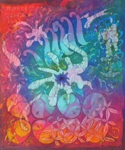 Kawung Universal Energy, batik art work by UK batik artist Marina Elphick. Batik art inspired by traditional Indonesian batik.