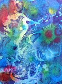 Deep Blue, batik art on paper by Marina Elphick. Contemporary batik art.
