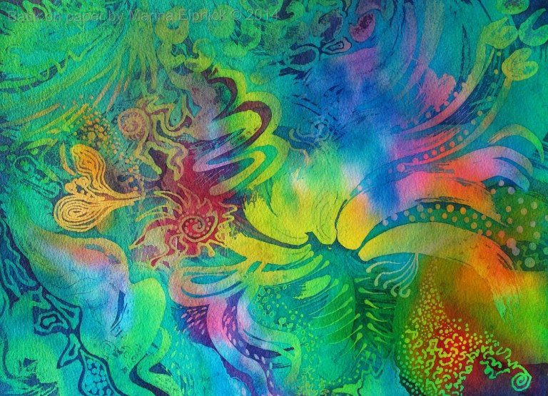 Batik. Contemporary batik by Marina Elphick, UK figurative artist.