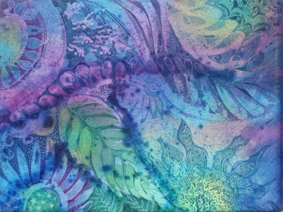 Fern, batik art on paper by UK artist Marina Elphick.