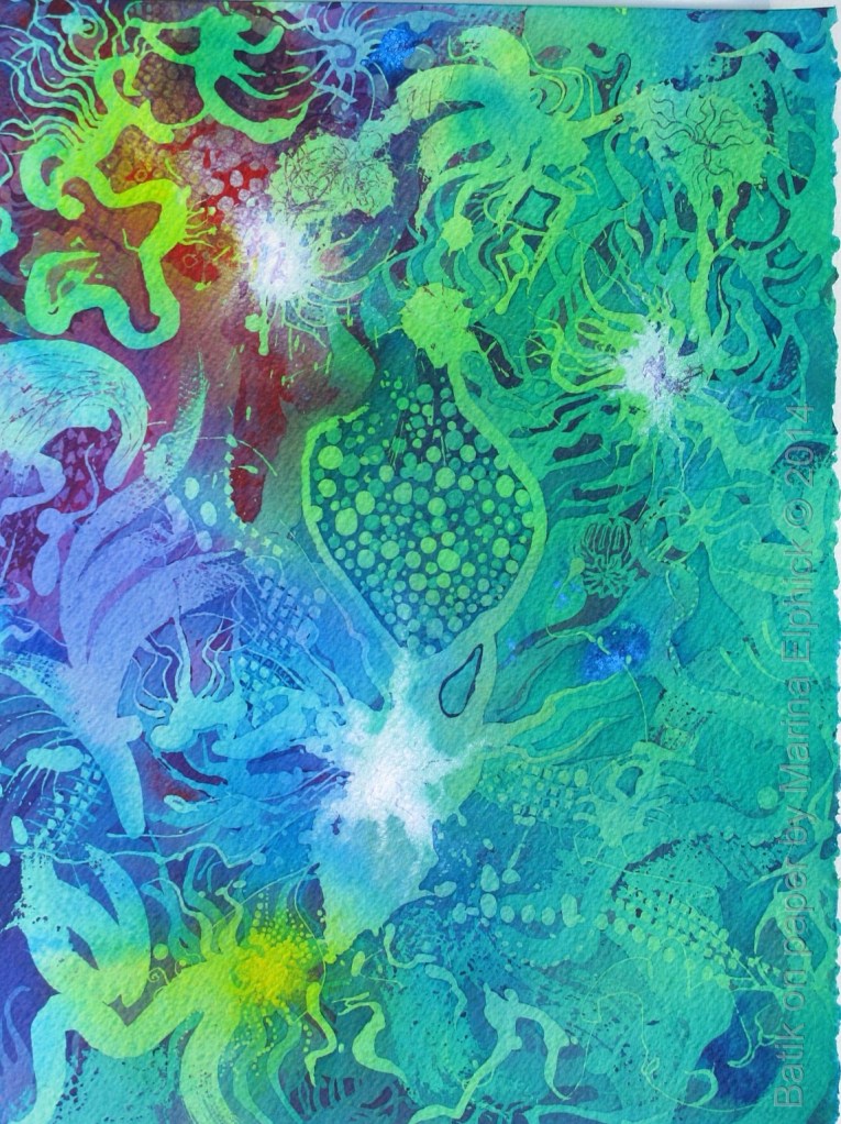 Krill, batik art on paper by batik artist Marina Elphick.