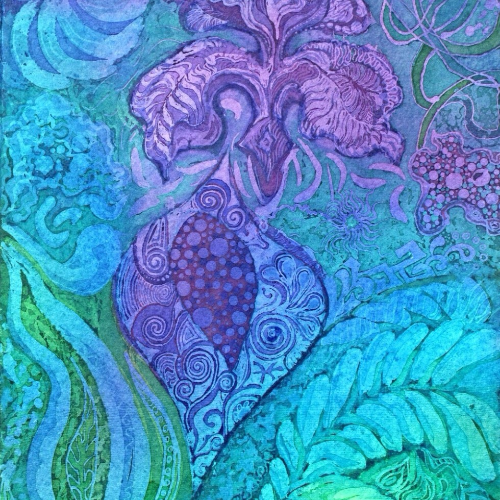 Secret Garden, batik by Marina Elphick, batik artist and painter. Batik art. Batik