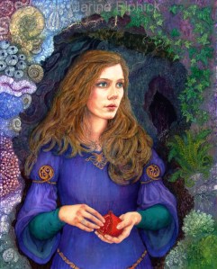 Persephone, batik portrait by artist Marina Elphick. British batik artist known for her exquisite portraits in this classic Indonesian art medium