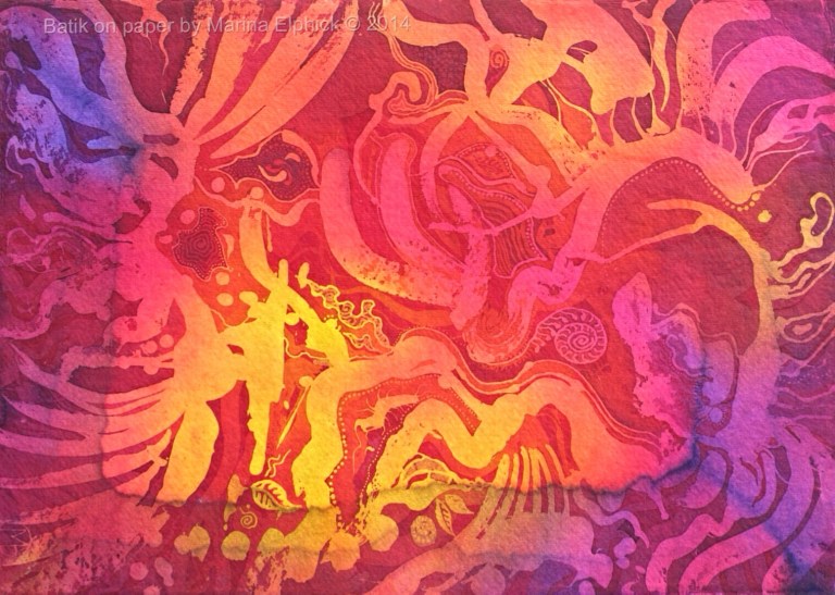 Batik. Contemporary Batik art by Marina Elphick, UK figurative batik artist.