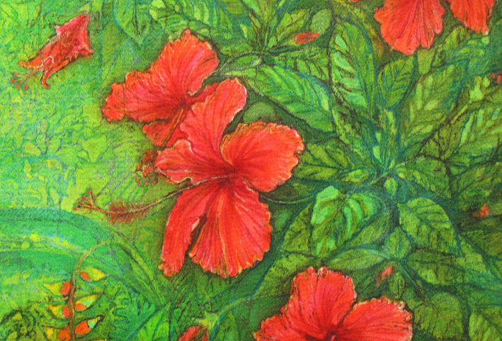 Hibiscus close up, batik portraits by Marina Elphick