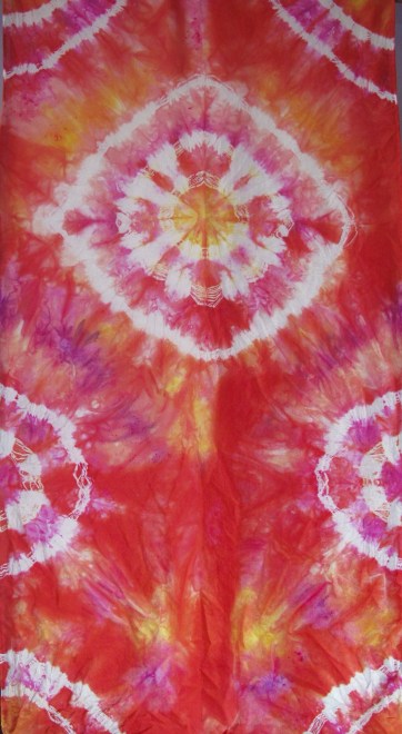 Tie dyed silk in wonderfully bright colours by Marina Elphick, batik artist and painter.