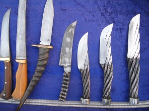 Knives made from steel rope and bicycle chain, Bukhara, Uzbekistan.