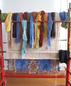 Silk woven carpet, coloured using natural dyes.