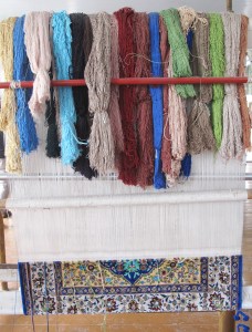 Silk woven carpet, coloured using natural dyes.