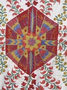 Detail of stitch on Suzani embroidery, Bukhara, Uzbekistan.