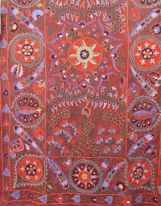 Red Uzbek Suzani Khiva, Uzbekistan.