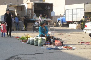 Locals selling their produce at market, Khiva. Uzbekistan.