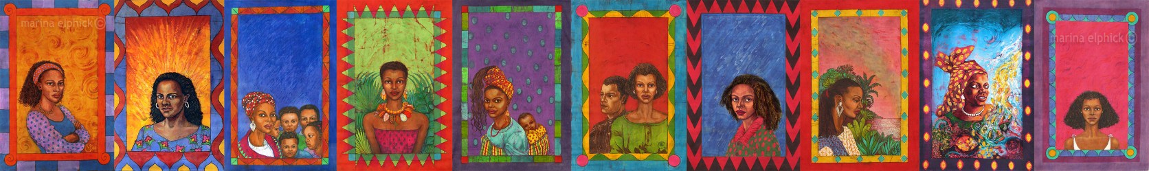 All artwork for Buchi Emecheta's books, by Marina Elphick, UK's leading batik artist.