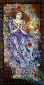 "Ophelia" by Marina Elphick, batik, embellished with embroidery and shisha mirror. Marina Elphich is a leading batik artist in the UK.